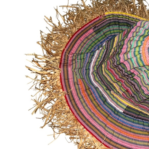 Grevi striped fringe rafia straw beach pool sun hat - Picture 4 of 5